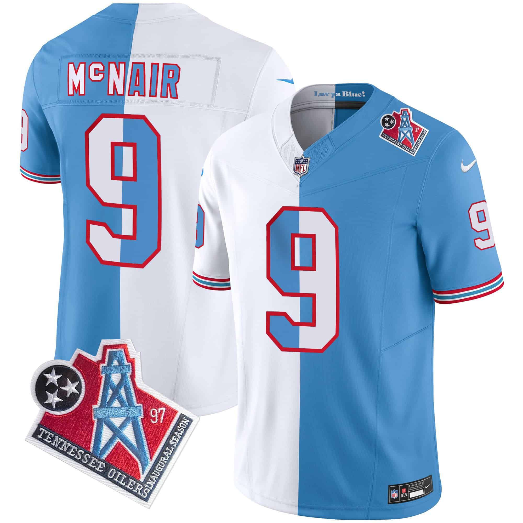 Men Tennessee Titans #9 Mcnair Light Blue with white 1997 Throwback 2024 Nike Limited Vapor NFL Jersey